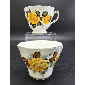 Vintage Yellow Rose Bone China Teacups Set Of 2 Royal Vale and Rosina JJ4093